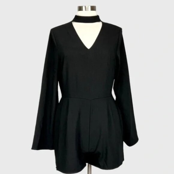 Altar'd State Pants - Altar'd State Chocker Black Long Sleeve Romper Shorts Jumpsuit